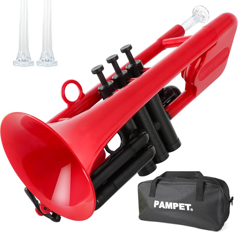 PAMPET SEA LION Professional Plastic Bb Trumpet Standard Trumpets Trumpet Set for Student Beginner Bb Trumpet Instrument (Red) - Image 1